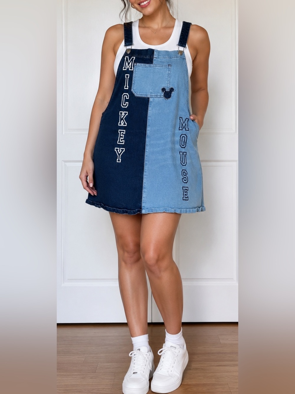 Disney Two-Tone Blue Mickey Denim Overall Dress